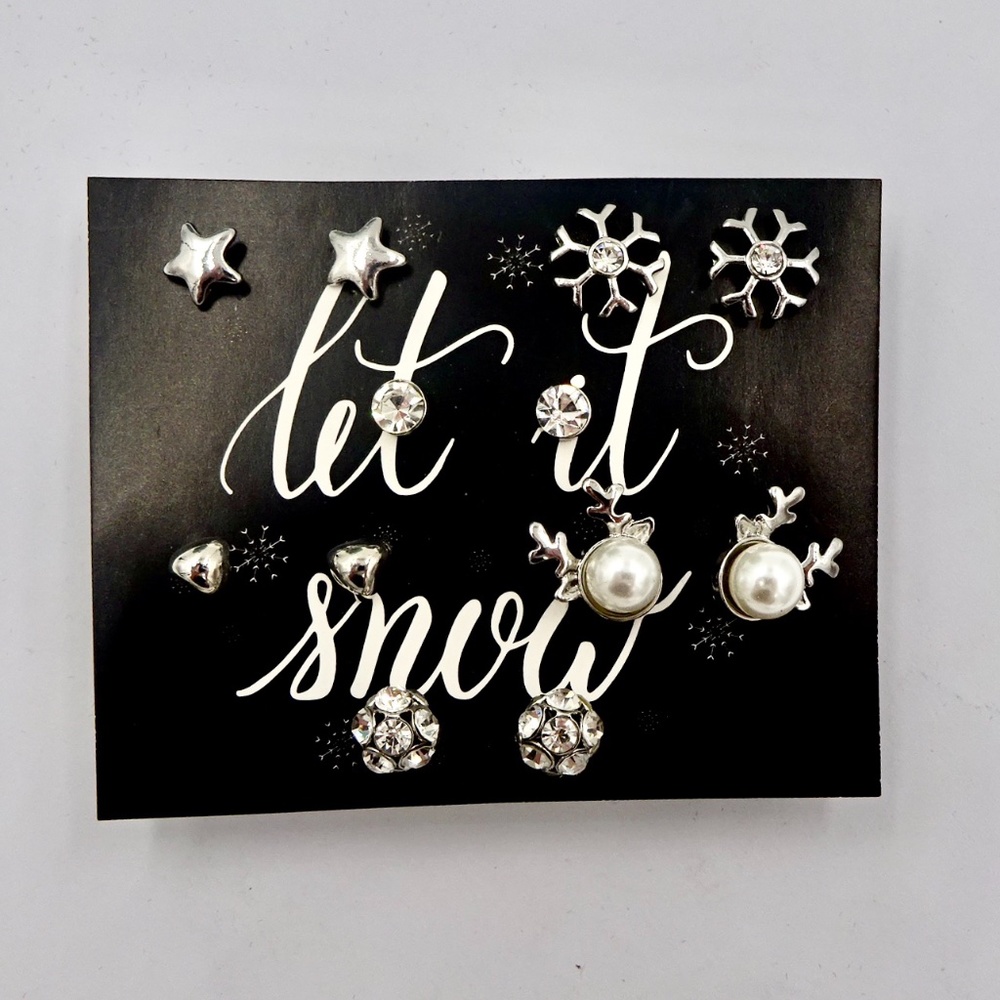 Let It Snow Silver Winter Earrings Set of 6 NWOT